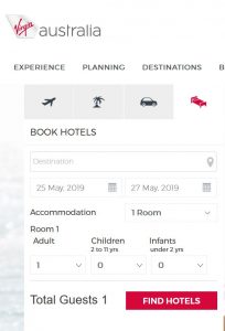 Virgin Australia Hotel Booking Search